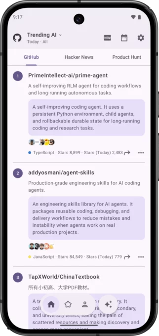 GitHub Trending & Hacker News screenshot 1