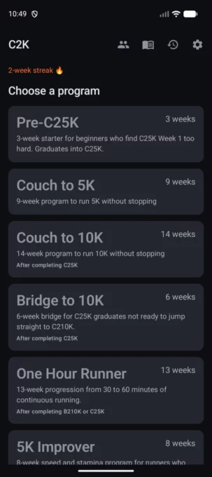 C2K — Couch to 5K & 10K screenshot 1