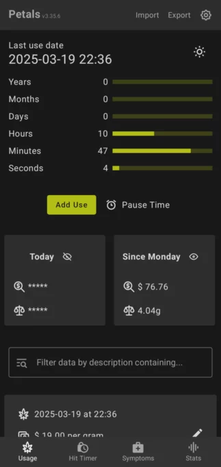 Petals: Cannabis Use Tracker screenshot 1