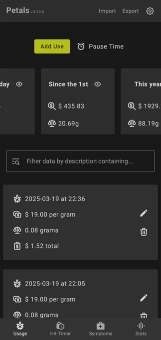 Petals: Cannabis Use Tracker screenshot 2